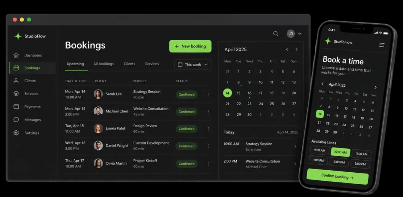 Booking dashboard on a desktop window and a phone